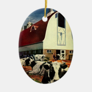 Ornamento De Cerâmica Vintage Business, Holstein Milk Cows on Dairy Faze