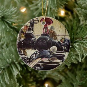 Ornamento De Cerâmica Vintage Business, Plataforma Petrolífera no Oceano