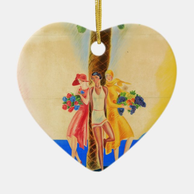 Ornamento De Cerâmica Vintage Cannes Viagem francês (Frente)