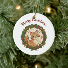 Ornamento De Cerâmica Vintage Cat Merry Christmas Retro Cat