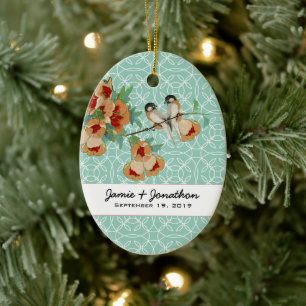 Ornamento De Cerâmica Vintage Cherry Blossom Love Bird Peach