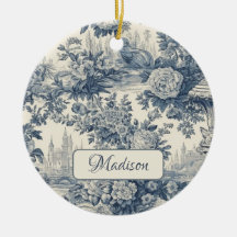 Vintage chic Blue toile de jouy monograma