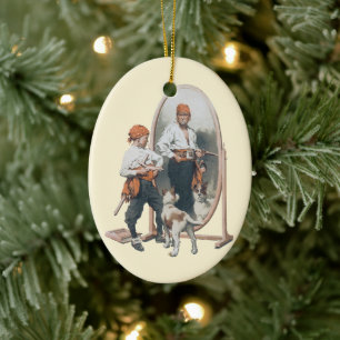 Ornamento De Cerâmica Vintage Child, Boy Pirate, Cachorro, Espelho, Bucc