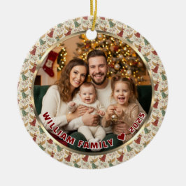 Ornamento De Cerâmica Vintage Christmas Angels Custom Photo & Name