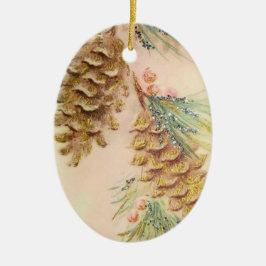 Ornamento De Cerâmica Vintage com pinecones de árvore de Natal