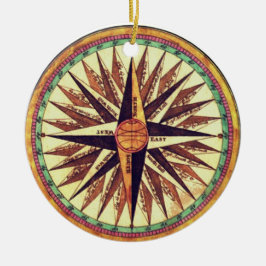 Ornamento De Cerâmica Vintage Compass Rosa Round Ornament