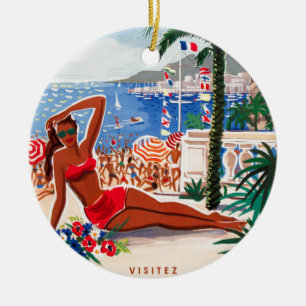 Ornamento De Cerâmica Vintage Cote D'Azur Beach Girl
