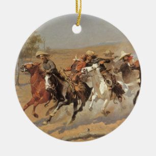 Ornamento De Cerâmica Vintage Cowboys, Um Traço Para A Madeira em Reming