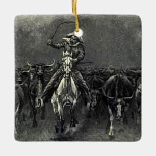 Ornamento De Cerâmica Vintage Cowboys, Uma Estampida por Frederic Reming