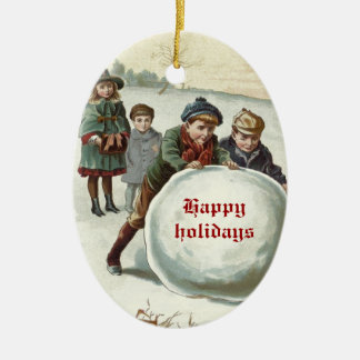 Ornamento De Cerâmica Vintage Crianças brincando no inverno