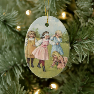 Ornamento De Cerâmica Vintage Crianças Victorianas Jogam Bluff Cego