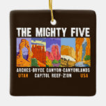 Ornamento De Cerâmica Vintage da Lista Nacional de Parques de Utah<br><div class="desc">Os parques Zion,  Bryce Canyon,  Capitol Reef,  Canyonlands e Arches são coletivamente conhecidos como "O poderoso 5" em Utah.</div>