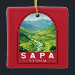 Ornamento De Cerâmica Vintage da Viagem de Arte do Vietnã Sapa<br><div class="desc">Design de viagem de vetor retrô Sapa. Sa Pa é uma cidade na Montanha Hoàng Liên Son,  no noroeste do Vietnã.</div>