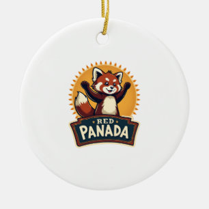 Ornamento De Cerâmica Vintage Dabbing Panda Vermelho Gráfico de Animal R