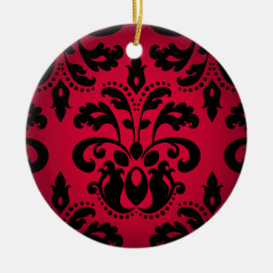 Ornamento De Cerâmica Vintage damask gótico preto e vermelho