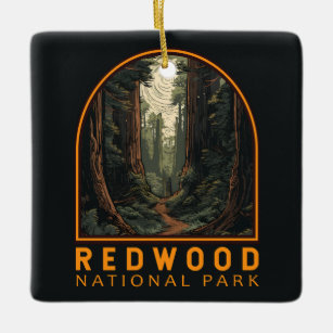 Ornamento De Cerâmica Vintage de Ilustração do Parque Nacional Redwood