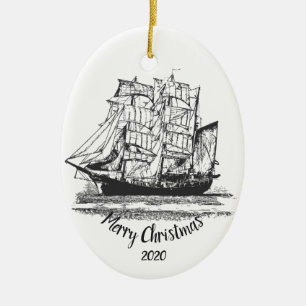 Ornamento De Cerâmica Vintage de Natal Personalizado Arte de Navegação