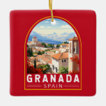 Ornamento De Cerâmica Vintage de Viagem de Espanha de Granada<br><div class="desc">Granada retro vetor viagem design. Granada é uma cidade na região Andaluzia,  do sul da Espanha,  nos sopés das montanhas de Sierra Nevada.</div>