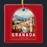 Ornamento De Cerâmica Vintage de Viagem de Espanha de Granada<br><div class="desc">Granada retro vetor viagem design. Granada é uma cidade na região Andaluzia,  do sul da Espanha,  nos sopés das montanhas de Sierra Nevada.</div>