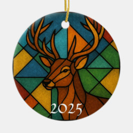 Ornamento De Cerâmica Vintage Deer Stained Glass Design