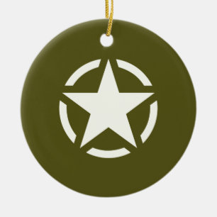 Ornamento De Cerâmica Vintage do estêncil da estrela no verde Khaki