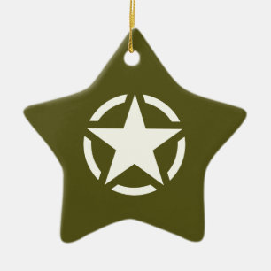 Ornamento De Cerâmica Vintage do estêncil da estrela no verde Khaki