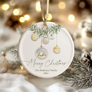 Ornamento De Cerâmica Vintage Dourado Folhagem Feliz Natal
