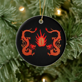 Ornamento De Cerâmica Vintage Dragon Holiday Red and Black