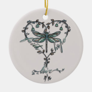 Ornamento De Cerâmica Vintage Dragonfly Heart Faith Hope Love