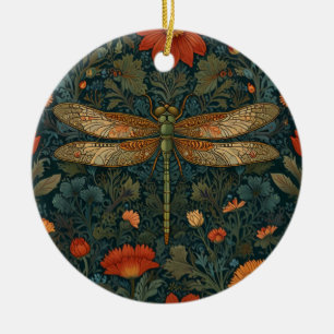Ornamento De Cerâmica Vintage dragonfly orange floral verde-floral boho