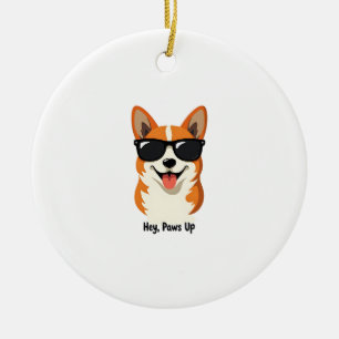 Ornamento De Cerâmica Vintage Ei, Patas para Cima Corgi com Óculos de So