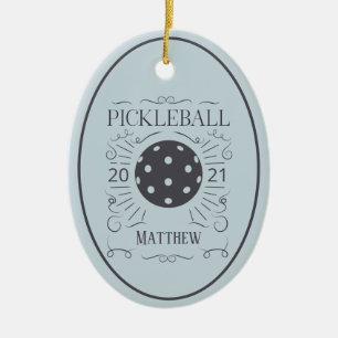 Ornamento De Cerâmica Vintage Elegant Pickleball Monographic Name
