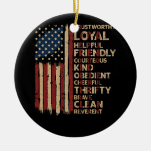 Ornamento De Cerâmica Vintage EUA Flag Scouting Law (Lei de escoteiros d