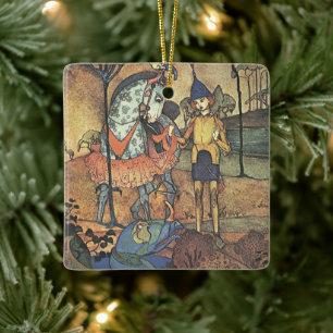 Ornamento De Cerâmica Vintage Fairy Tale, Um Cavaleiro Corajoso e Dragã