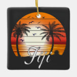 Ornamento De Cerâmica Vintage Fiji Palm Trees Summer Beach<br><div class="desc">Incrível design de Vintage Fiji para amantes de praia no verão.</div>