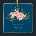 Ornamento De Cerâmica Vintage Florals Românticas em Casamento Azul<br><div class="desc">Florais Românticos Personalizados em Casamento Azul Cerâmica</div>