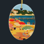 Ornamento De Cerâmica Vintage French Riviera Beach<br><div class="desc">Vintage — Pintura de Anúncio de Turismo Francesa</div>
