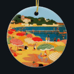 Ornamento De Cerâmica Vintage French Riviera Beach<br><div class="desc">Vintage — Pintura de Anúncio de Turismo Francesa</div>