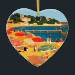 Ornamento De Cerâmica Vintage French Riviera Beach<br><div class="desc">Vintage — Pintura de Anúncio de Turismo Francesa</div>