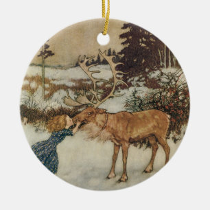 Ornamento De Cerâmica Vintage Gerda e o Reindeer de Edmund Dulac