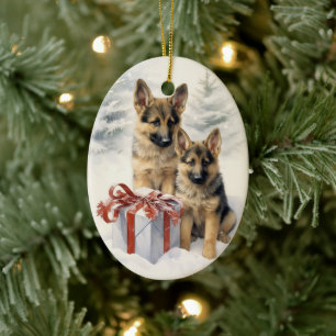 Ornamento De Cerâmica Vintage German shepherd Natal