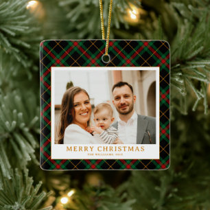 Ornamento De Cerâmica Vintage Green Tartan Xadrez Natal