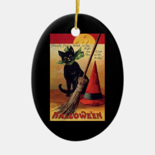 Ornamento De Cerâmica Vintage Halloween de Ellen Clapsaddle, Gato Negro