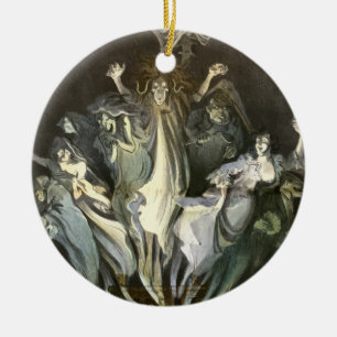 Ornamento De Cerâmica Vintage Halloween, Violinista do Esqueleto e Fanta