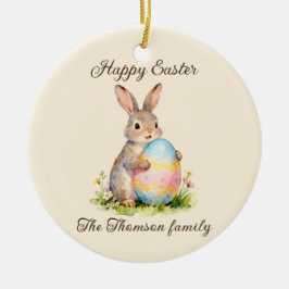 Ornamento De Cerâmica Vintage Happy Easter Bunny with Egg Family 