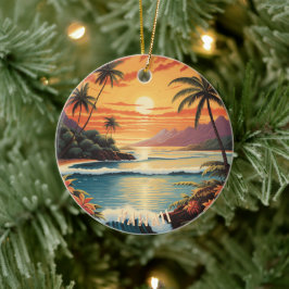 Ornamento De Cerâmica Vintage Hawaii Sunset Painting Sea Beach Towel