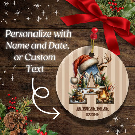 Ornamento De Cerâmica Vintage Holiday - Letra A Beige Striped