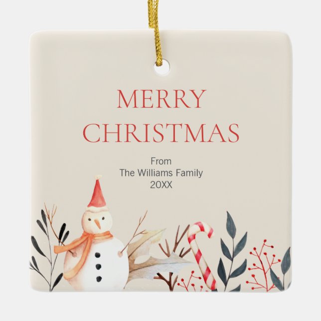 Ornamento De Cerâmica Vintage Holiday Snowman Natal (Frente)