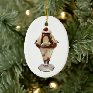 Ornamento De Cerâmica Vintage Hot Fudge Sorvete Sundae Desserts