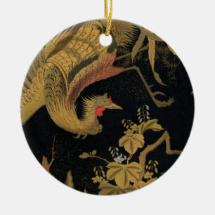 Ornamento De Cerâmica Vintage Japonês Phoenix Gold Black Bird